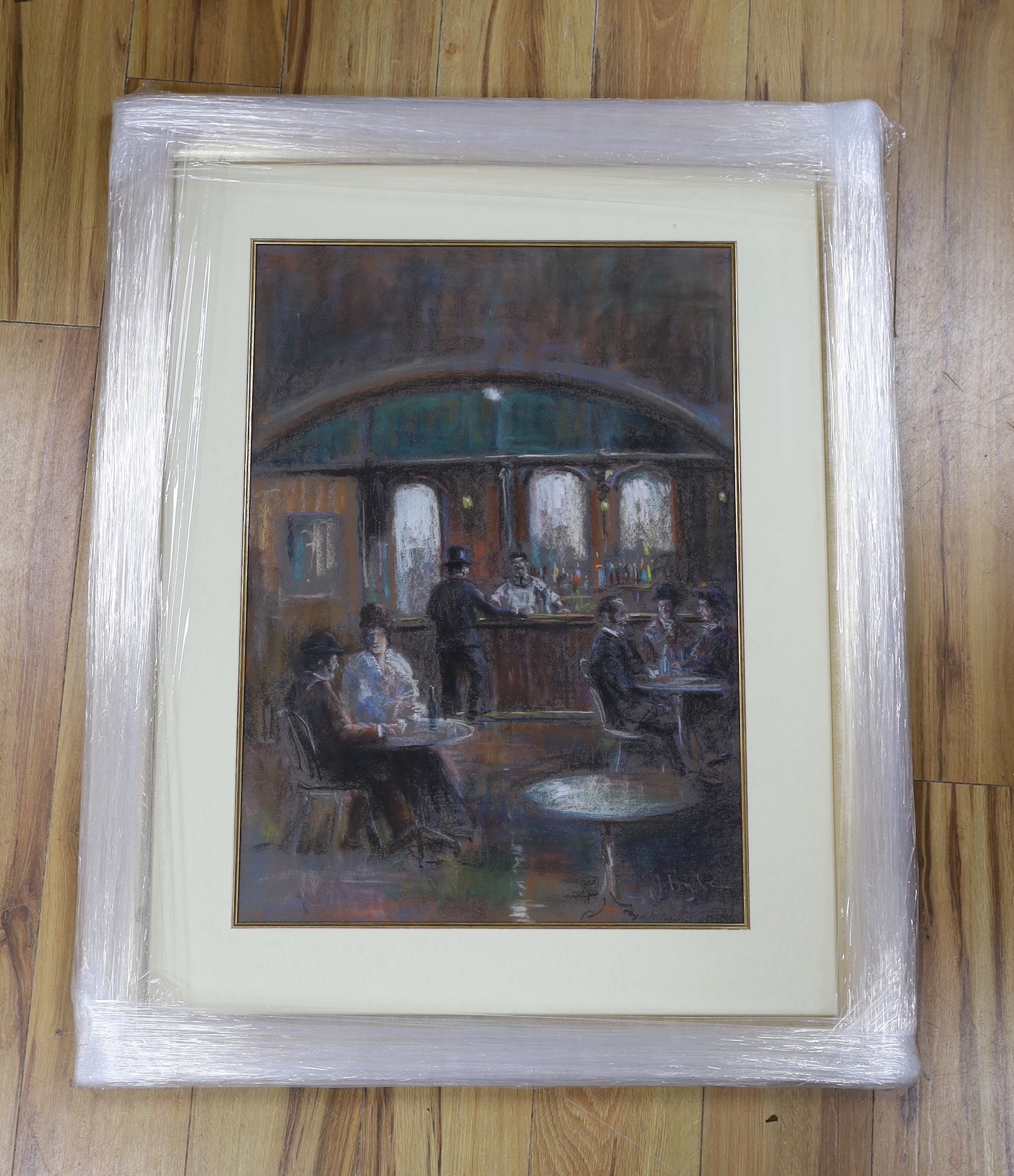 J. Hyde (aka Joel Kirk, b.1948), pastel, Interior café scene, signed with Charles Phillips COA, 67 x 48cm